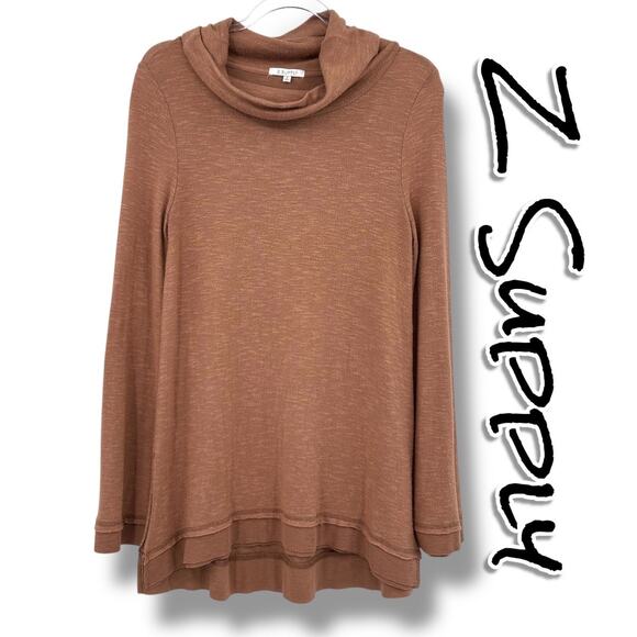 Z Supply Everyday Brushed Long Sleeve Top Rust Brown Cowl Neck Tunic Womens Sz S - Picture 1 of 11